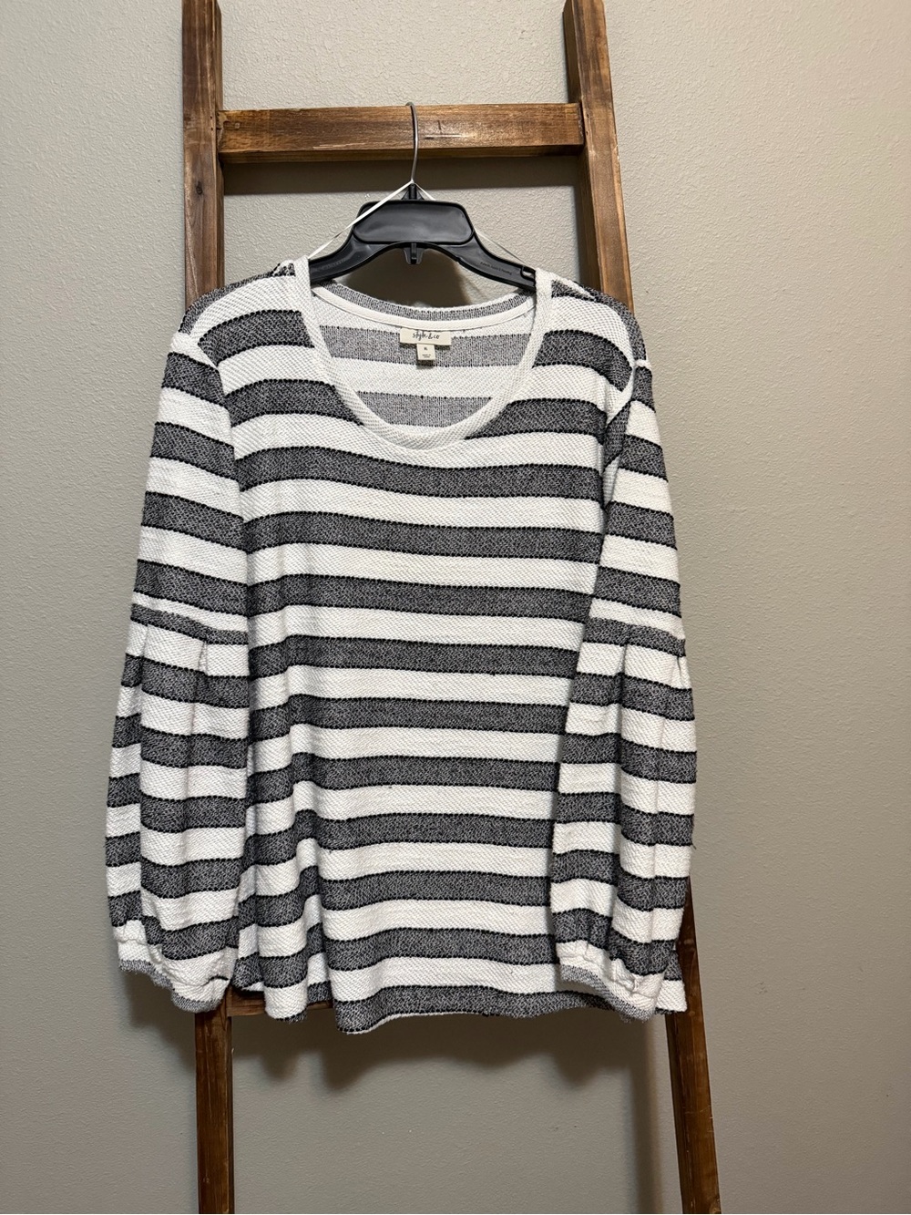 Paper Crane White & Black Striped Scoop-Neck Pullover